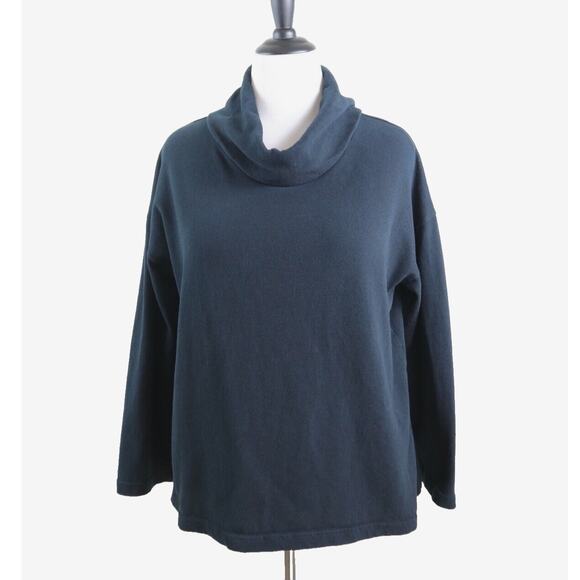 Pure J Jill Size XL Fine Knit Cotton Cowl Neck Sweater Pullover Black - Picture 2 of 9